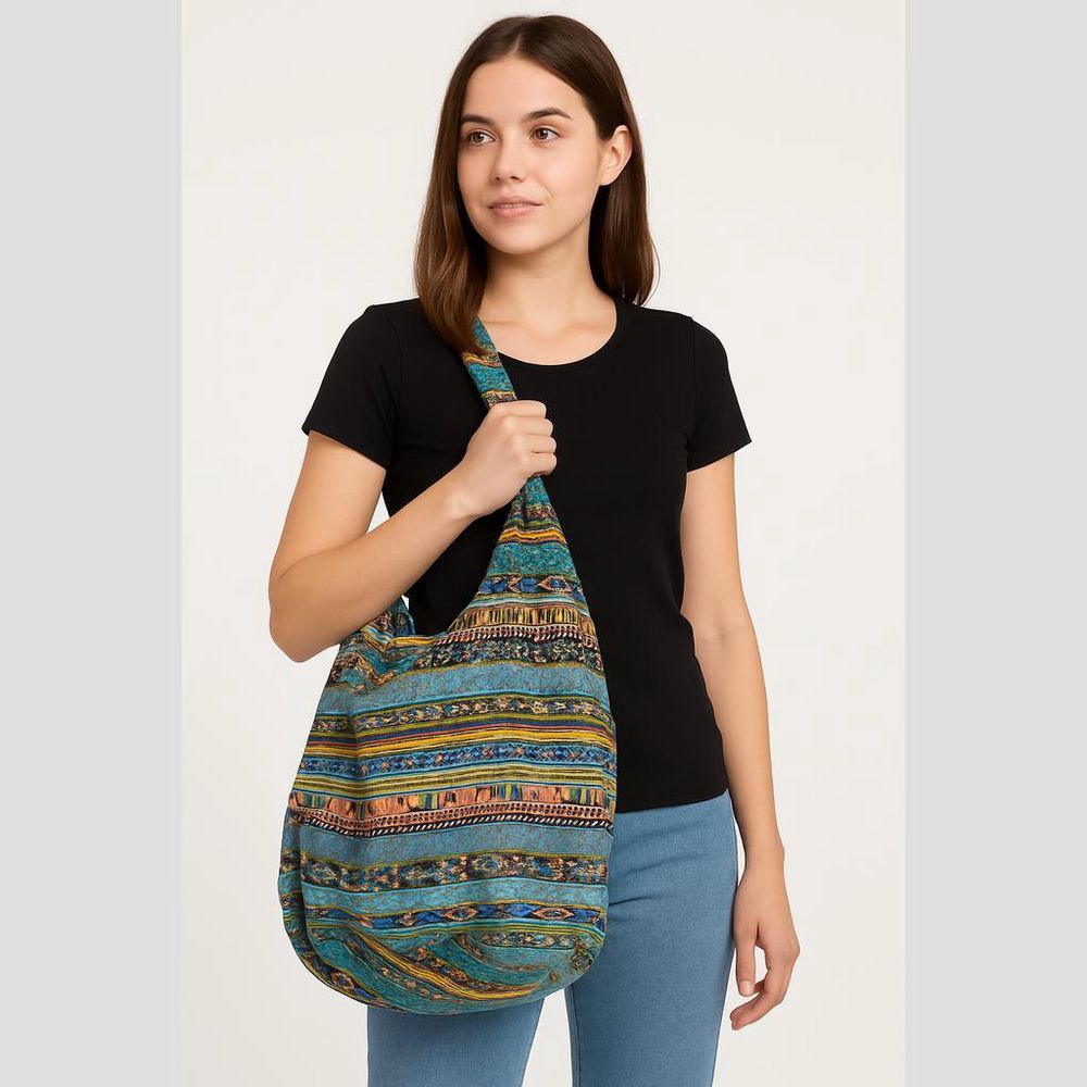 Elephant Canvas Hobo Bag Embellished Shoulder